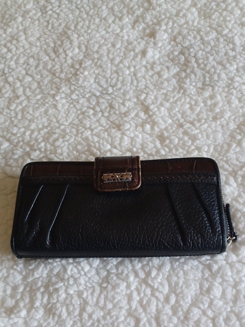 Brighton Black Wallet with Brown Trim and Silver Accent